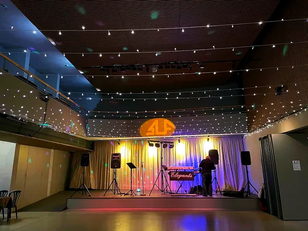 Venue dressed with lights for a celebration